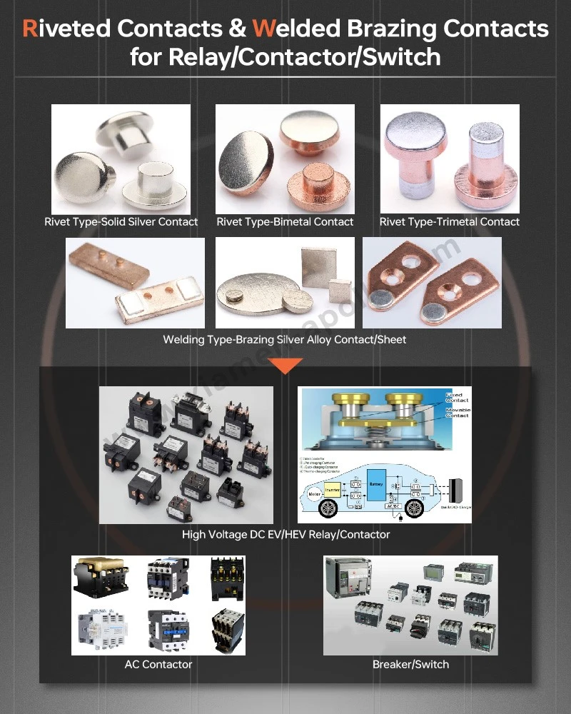 Silver Brazed Electrical Contacts for EV Relay and Contactor Silver Brazed Electrical Contacts for EV Relay and Contactor