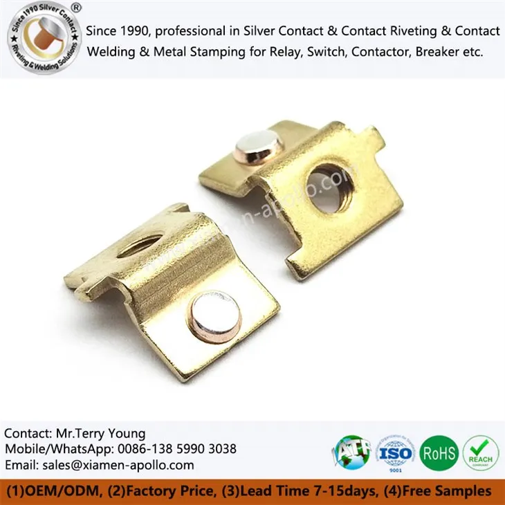Silverkontakt och mässingsstämpling nitade delar